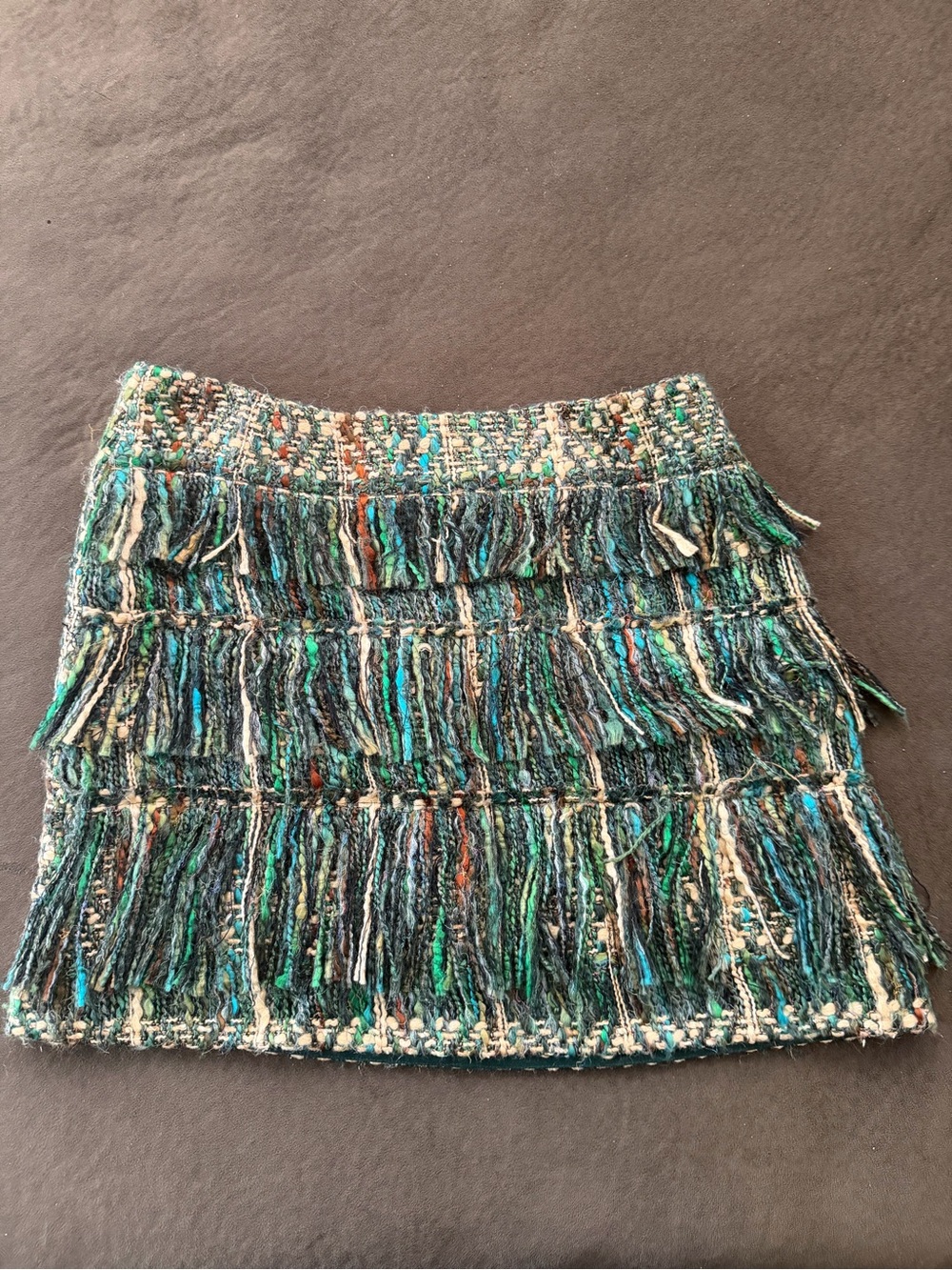 Teal Multi Fringe Tweed Mini Dress